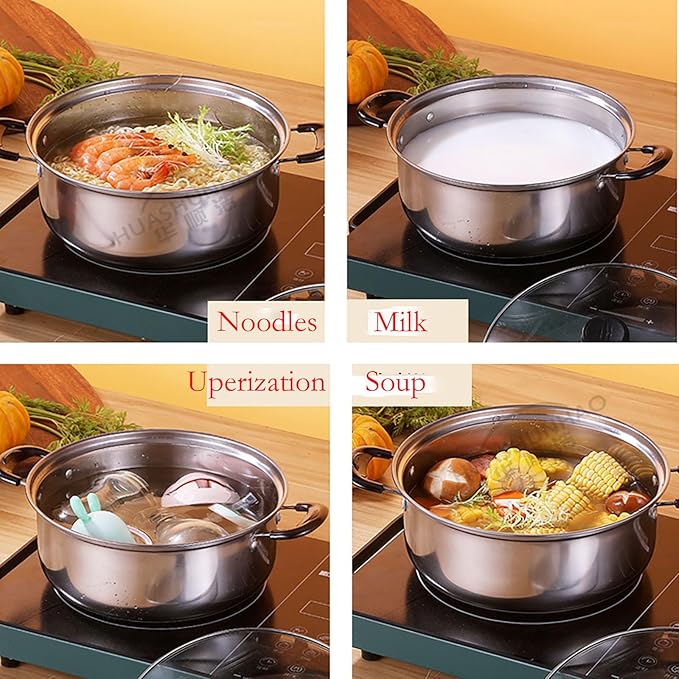 Stainless Steel Saucepan, 0.9 Quart Double Handle Milk and Soup Pot with Lid for Warming, Cooking and Boiling Milk, Spaghetti, Soup in Kitchen and Outdoor (16cm)