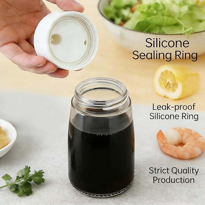 Soy Sauce Dispenser, 8.45oz Non-Drip Spout Cruet for Olive Oil, Vinegar, and Soy Sauce with Auto Flip Cap, Glass Dispenser Bottle for Kitchen Cooking