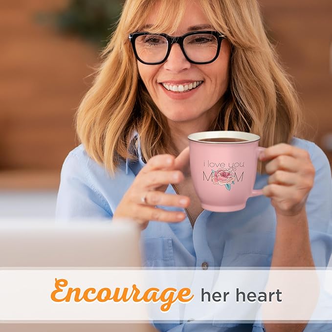 Christian Art Gifts Pink Floral Ceramic Coffee Mug – 14 oz. Lead and Cadmium-free Inspirational Scripture Coffee and Tea Mug for Mothers with Encouraging Words: I Love You Mom & Bible Verse: Prov.3:15
