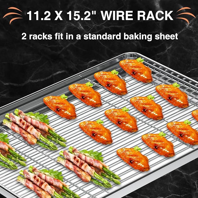 Cooling Rack and Baking Rack with Stainless Steel, 2 - Pack Heavy Duty Cooling Racks for Cooking and Baking, Rectangle Cookie Cooling Rack 16 x 12Inches, Oven & Dishwasher Safe