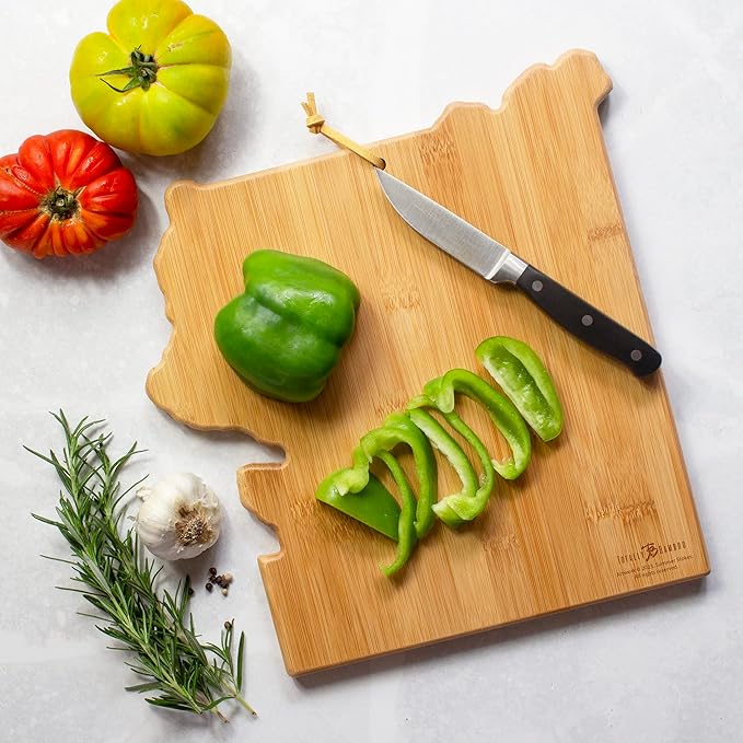 Totally Bamboo Yellowstone Park Shaped Cutting Board and Charcuterie Serving Platter with Artwork by Summer Stokes, Includes Hang Tie for Wall Display