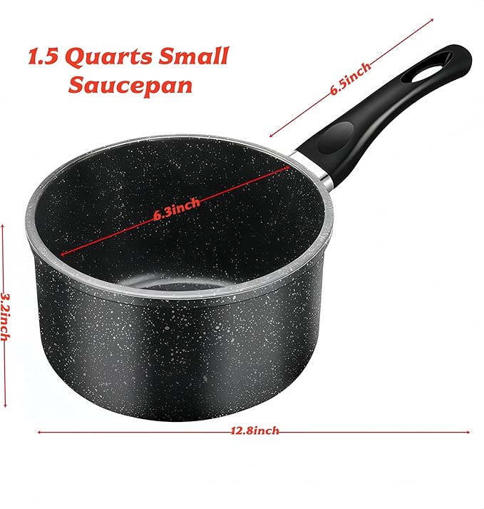 Nonstick Saucepan, 1.5 Quarts Small Cooking Pot with Swiss Granite Coating, Multipurpose Handy Milk Soup Sauce Pan, Induction Comptable, PFOA Free