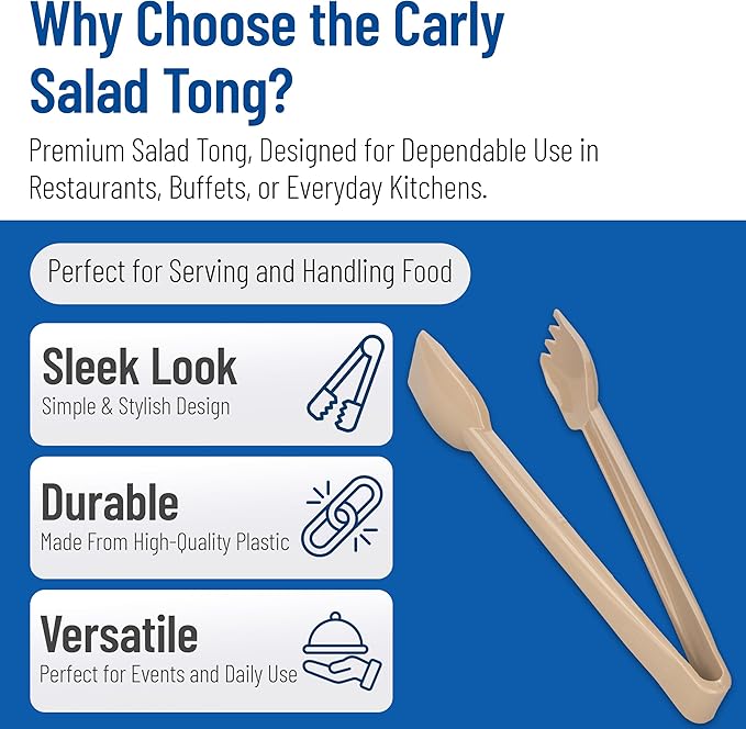 Carlisle FoodService Products 460606 Carly Salad Tong, 6" Salad Tong, Beige (12 Pack)