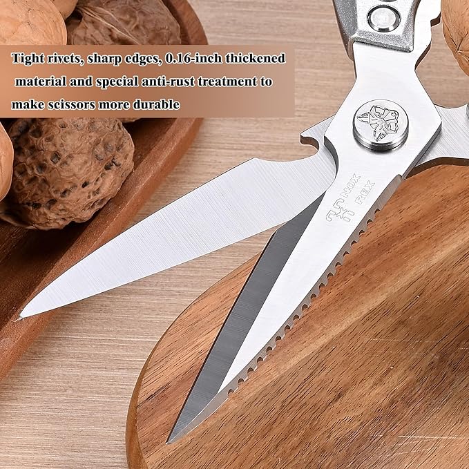 Kitchen Shears, stainless steel Sharp Kitchen scissors Dishwasher Safe, Gadgets Cooking Shears for Meat, Chicken Fish Poultry Herb Bread for Food Multi-function for home use (silver)