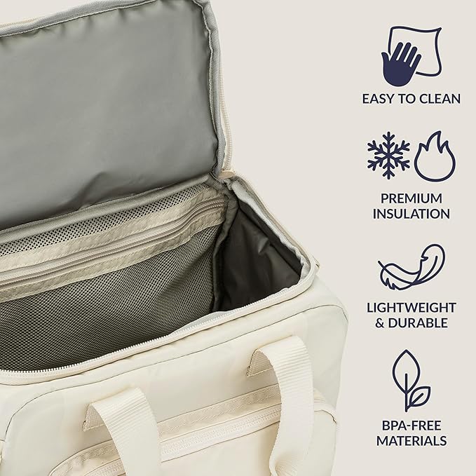 Bentgo Insulated Lunch Bag – Extra-Large Capacity Adult Lunch Bag with Shoulder Strap and External Storage Compartment, Durable, Lightweight, Ideal for Work, School, & Meals On the Go (Bone)