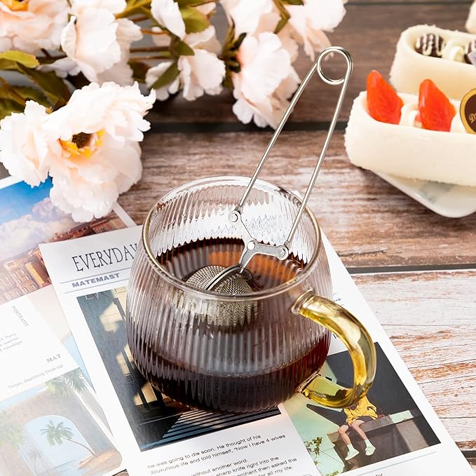 Yinder 72 Pcs Snap Ball Tea Strainer,Stainless Steel Snap Tea Infuser Mesh Ball with Handle for Loose Leaf Tea Reusable Metal Tea Filter Fine with Tong Pincer in Bulk for Kitchen Mulling Spices