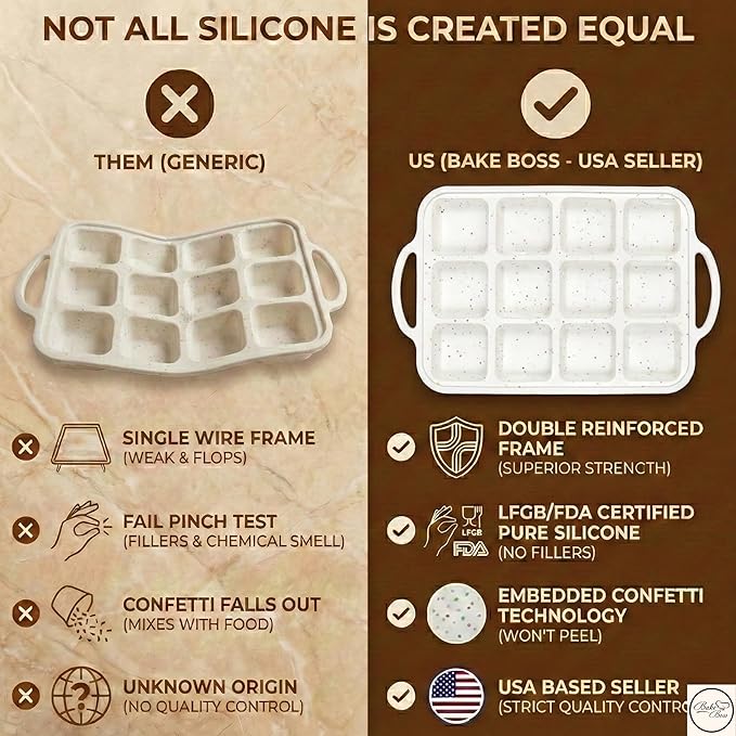 Silicone Brownie Pans with Dividers - 2 PACK - CREAM