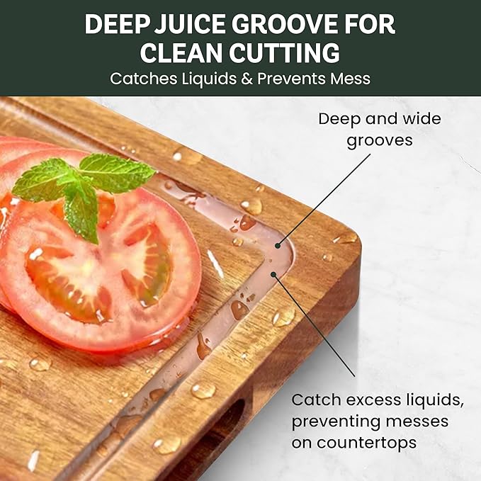 Bamboo Cutting Board for Kitchen - 18" Extra Large Wooden Cutting Board, Heavy Duty Chopping Board with Side Handles, Deep Juice Groove, Reversible Charcuterie & Cheese Board for Meat and Serving