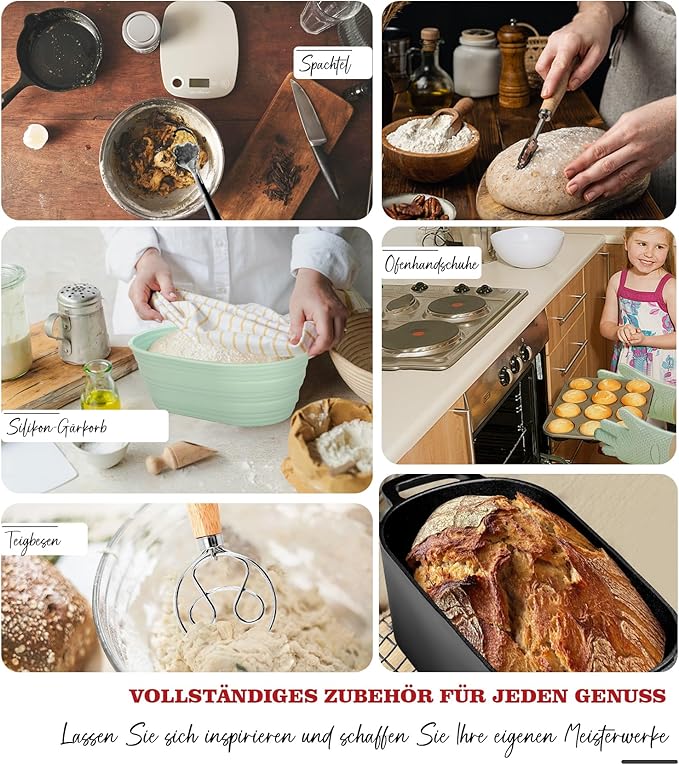 Dutch Oven for Bread Baking-Sourdough Bread Baking Supplies Starter Kit, 11" Oval Bread Proofing Basket 3.6QT Oval Cast Iron Pot Bread Pan with Lid