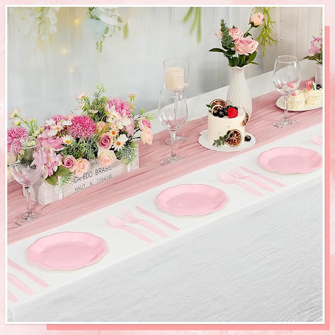 30pcs Pink Plates, 7inch Scalloped Pink Paper Plates Disposable Pink Dessert Cake Plate Small Party Plate for Wedding, Easter Party, Baby Shower, Bridal Shower, Mother's Day