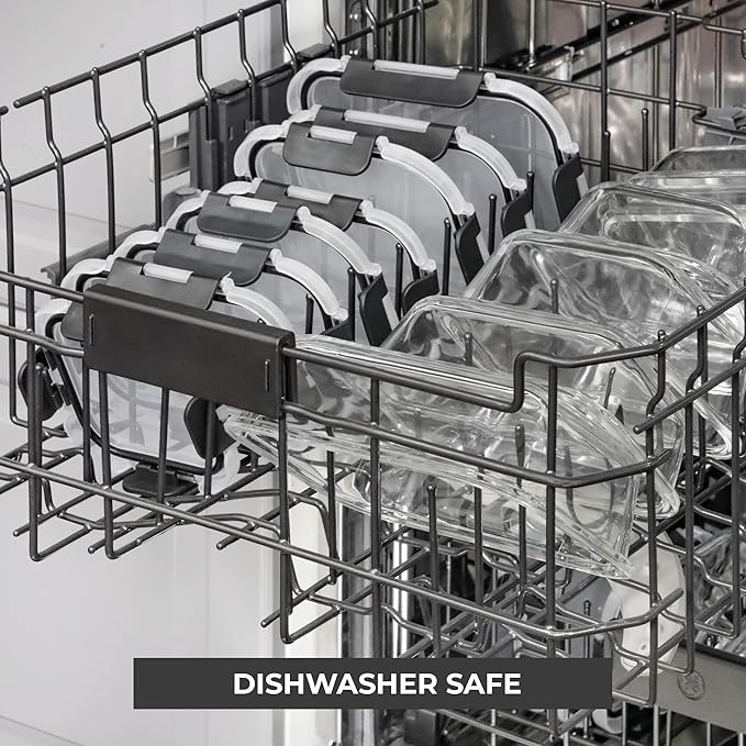 Freshware Glass Storage Containers with Lids, 24 Pieces, 12 Containers with 12 Lids, Glass Meal Prep Container for Lunch, Food Storage Containers, Leak Proof, Freezer Safe, Gray