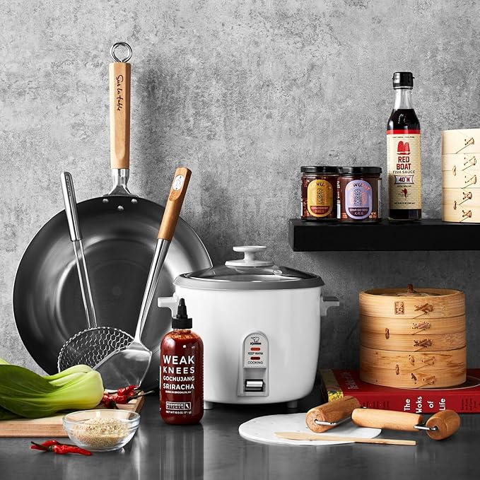 Sur La Table 12" Carbon-Steel Wok, Flat Bottom Pan for High-Heat Cooking – Ideal for Deep-Frying, Steaming, and Stir-Frying– Lightweight, Fast Heating