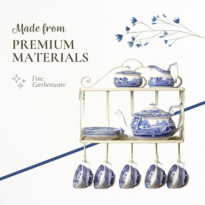 Spode Blue Italian Collection Salad Servers | 2 Piece Spoon and Fork Set | 10 Inch | Blue and White | Made of Porcelain and Stainless Steel | Italian Countryside Design