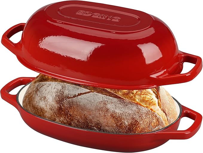 Enameled Cast Iron Oval Dutch Oven Pot with Lid, Dutch Oven for Sourdough Bread Baking, Bread Oven, Bread Dutch Oven, Oval Bread Pan, 5qt, Red