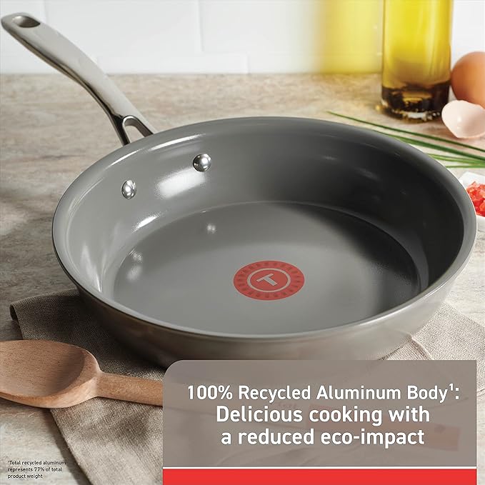 T-fal Ceramic Non-Stick Induction, 10.5 and 12 Inch 2 piece Frypan Set, Stone Grey