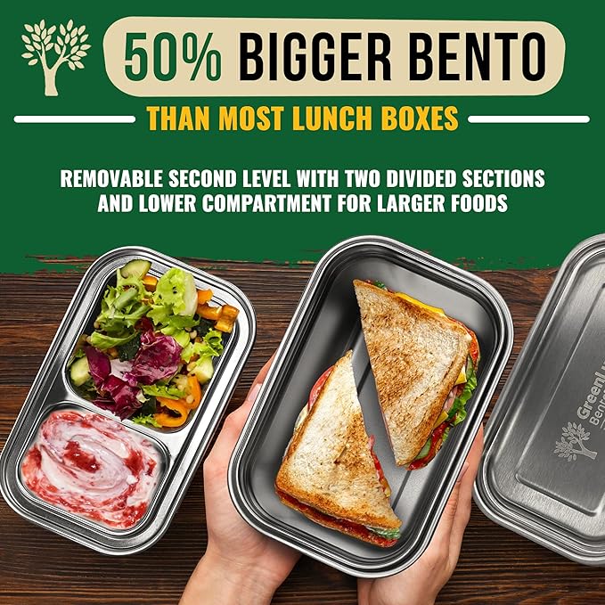 Stainless Steel Bento Box, BPA-Free Lunch box with Snack Pods & Crack-Resistant Lunch box Containers for Adults & Kids with snap locks - Perfect for School and Office