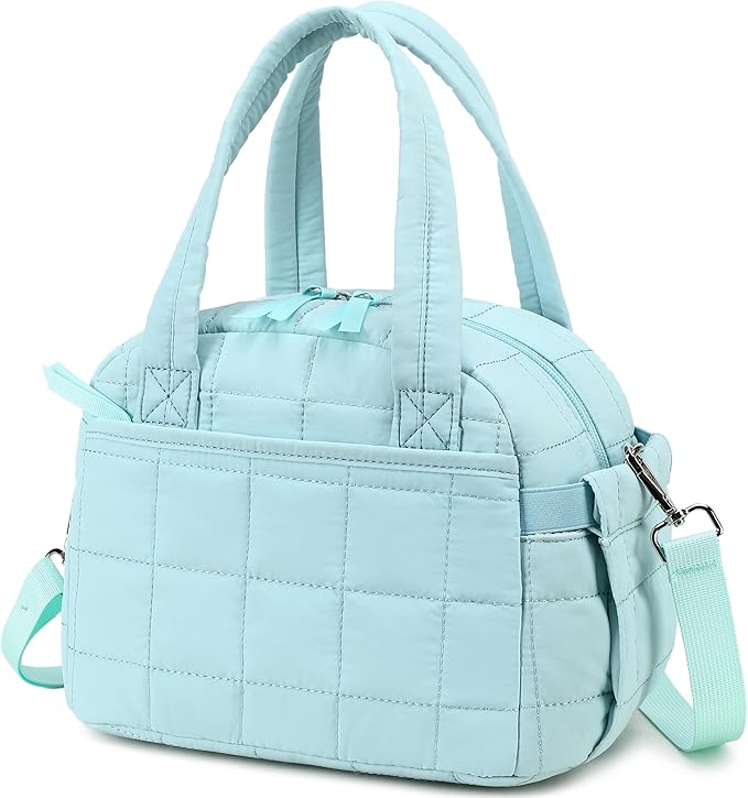 LEDAOU Lunch Box for Women Lunch Bag Quilted Puffer Lunch Box with Adjustable Strap Insulated Reusable LunchBox for Work School Picnic Travel (Sky Blue)