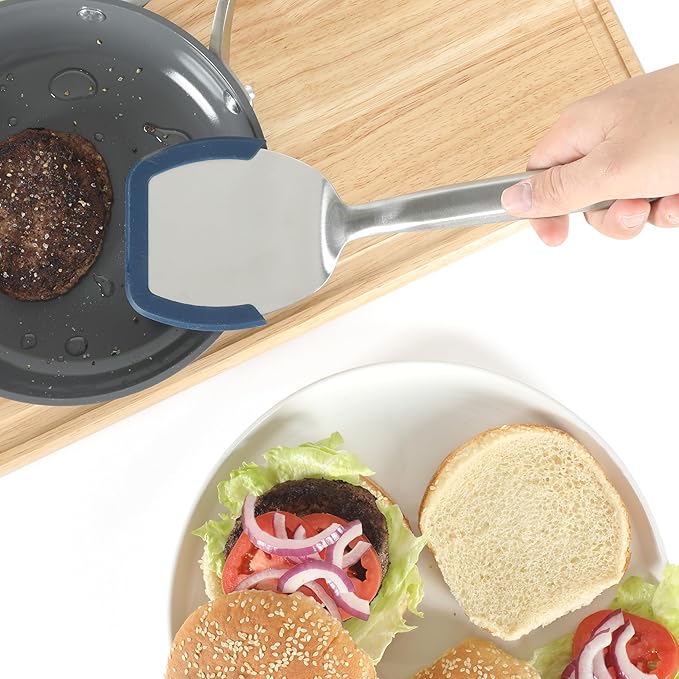 Calphalon Prime Stainless Steel Turner W/Navy Blue Silicone Rim