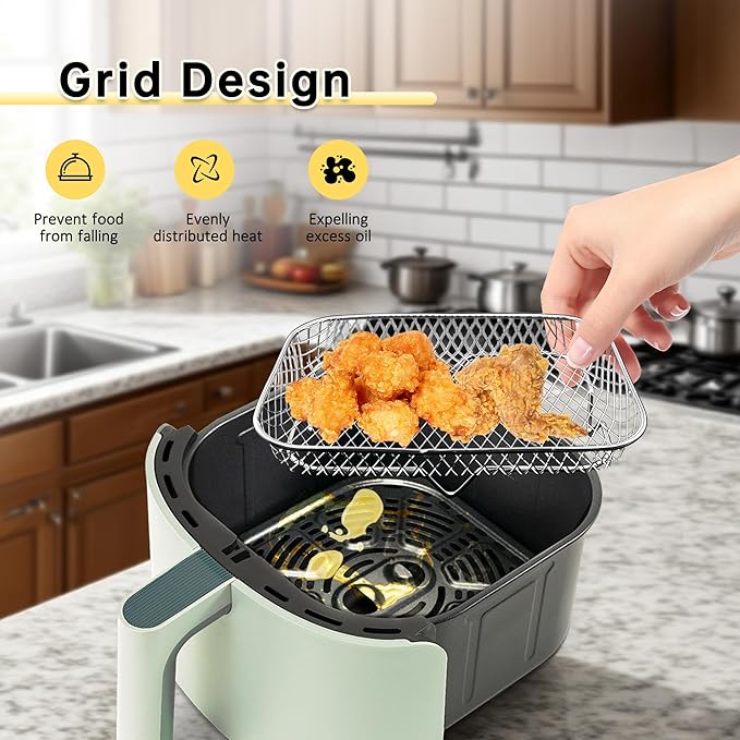 Air Fryer Rack, Stackable Stainless Steel Air Fryer Basket, 3 Layers Cooling Racks for Oven Press Cooker, Rectangle AirFryer Accessories (7.6"Lx5.3"Hx3.7"H)