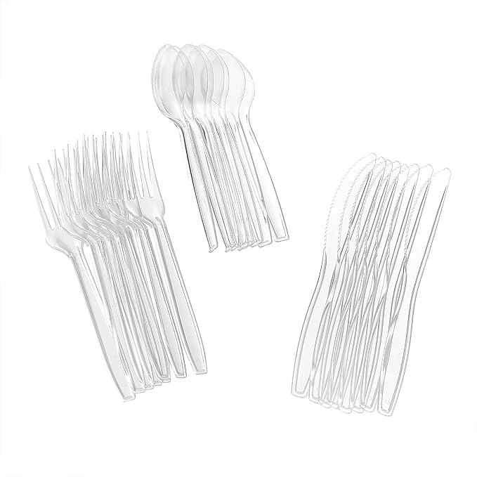 Glad Crystal Clear Assorted Plastic Cutlery Forks| Clear And Heavy Duty Plastic Silverware (8 pieces Each - Forks, Knives, Spoons) Glad Disposable Tabletop, 24 Count (Pack of 3)