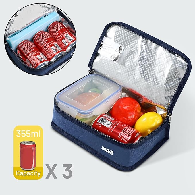 MIER Small Lunch Bag for Kids & Adults Compact Insulated Lunch Box Portable Thermal Mini Cooler for Work School Travel, Navy Blue