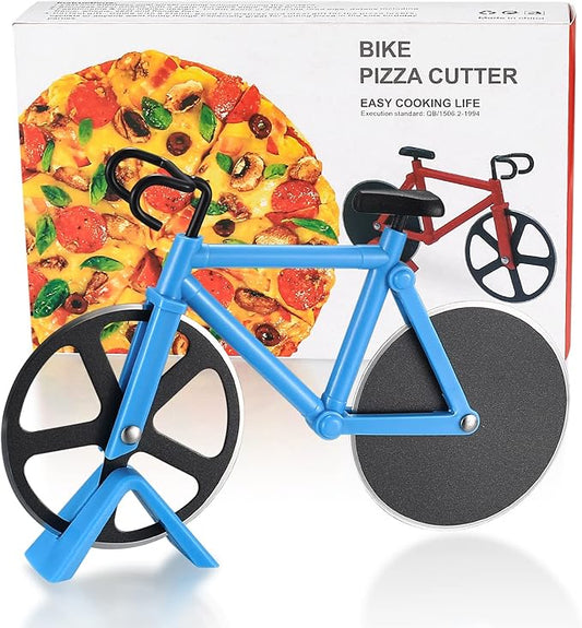 Motorcycle pizza cutter, stainless steel pizza cutter two wheels, novelty motorcycle-shaped pizza wheel cutting slicer with non-stick coating, suitable for kitchen gadgets accessories (bicycle)