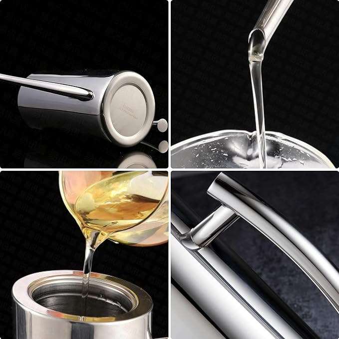 KSENDALO Stainless Steel Olive Oil Dispenser - 24oz/700mL Leakproof Oil Bottle, Premium One-Piece Design with Long Narrow Spout, Vertical Handle Kitchen Cruet for Precision Pouring