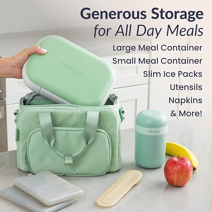 Bentgo Insulated Lunch Bag – Extra-Large Capacity Adult Lunch Bag with Shoulder Strap and External Storage Compartment, Durable, Lightweight, Ideal for Work, School, & Meals On the Go (Clay Green)