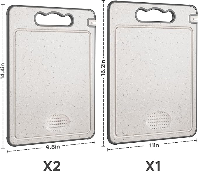 3Pcs Cutting Board Set for Kitchen, 16"*11"(1pack)&14.4"*9.8"(2pack), Double Sided 304 Stainless Steel & Wheat Straw, Scratch Resistant Mesh Design, Non Toxic Chopping Board for Meat, Dishwasher Safe