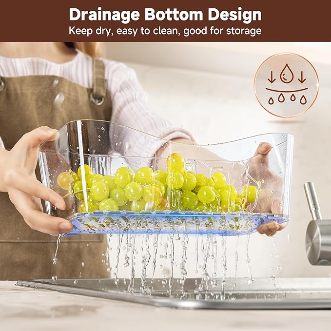4-Pack Large Cabinet Door Organizer, 11.4" Wall Mounted Pantry Organizers and Storage, Space Saving, Drain Bottom, Adhesive Clear Plastic Storage Bins for Kitchen, Refrigerator, Countertop, Under Sink