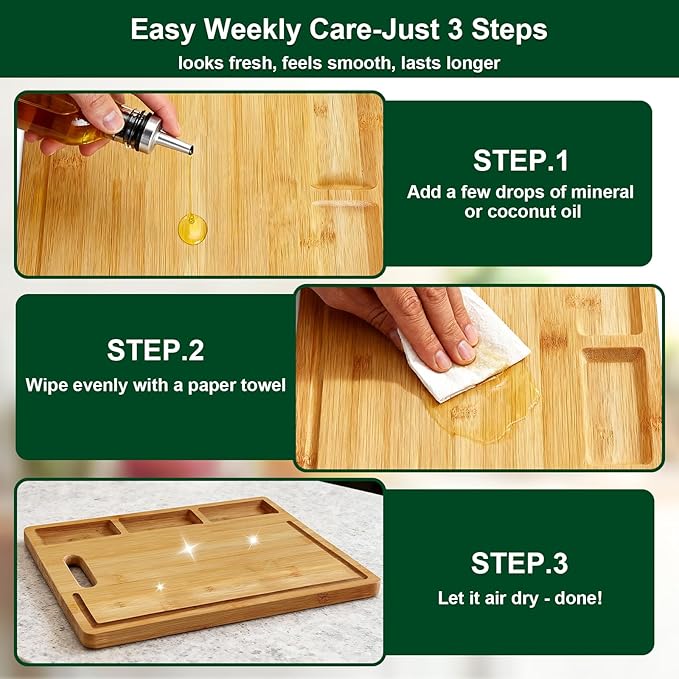 HHXRISE Large Bamboo Cutting Board (17 x 12.6 in) - All-in-One Meal Prep Station with 3 Built-in Compartments & Deep Juice Grooves, Reversible Wood Chopping Board for Meat, Veggies & Charcuterie Tray