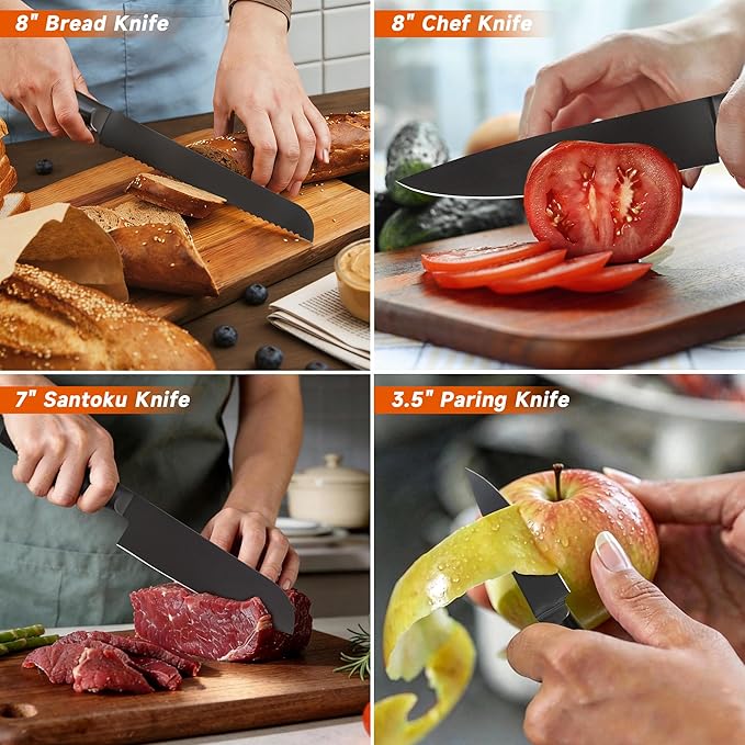 Kitchen Knife Set, 6 Pieces Knife Set with Foldable Magnetic Knife Block, Japanese Knife Sets, High-Grade 5CR Stainless Steel Chef Knives Sets with Wood Block, Professional Chef's Knife Set
