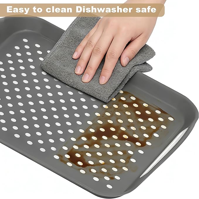 Non Slip Lap Trays with Handles, Set of 2 Food Trays for Eating on Couch, Dishwasher Safe Rectangular Serving Trays for Dinner, Breakfast & Snacks (Gray)