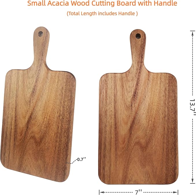 ZeQi Acacia Wood Cutting Board with Handle 13.7''X7'' / Charcuterie Board/Serving Board/Cheese, Bread, Vegetables & Fruits Serving Board (Rectangular)