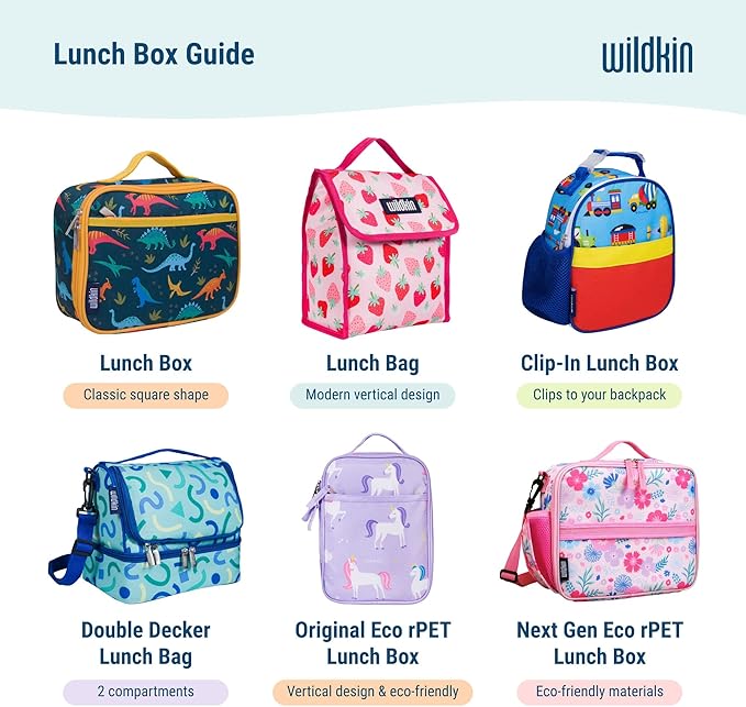 Wildkin Kids Insulated Lunch Box – Durable and Reusable for School & Travel - Dinomite Dinosaur