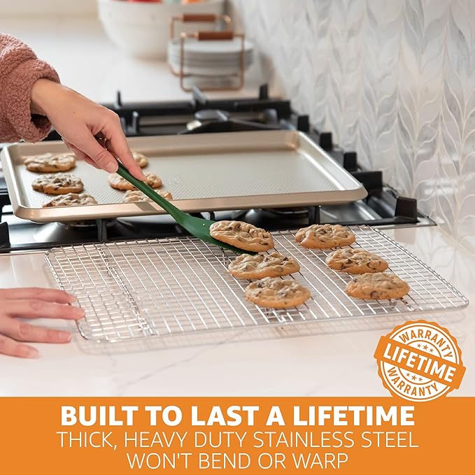 PriorityChef 18/8 Stainless Steel Cooling Rack, Heavy Duty Baking Rack For Oven Cooking, Fits Half Sheet Pan, Wire Rack For Cooking, 11.5" x 16.5" - 2 Pack