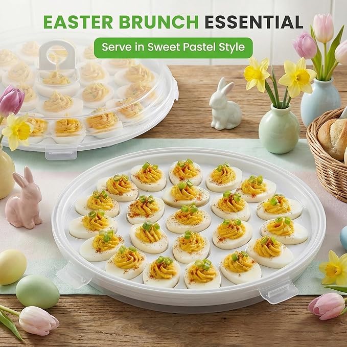 HANSGO Deviled Egg Containers with Lid, Deviled Egg Platter Carrier Holder Trays with 22 Slots for Holiday Party and Home Kitchen, White