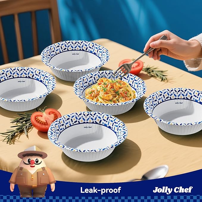 JOLLY CHEF 200 Count 16 oz Paper Bowls, Soak-Proof Small Disposable Bowls for Soup, Salad and Snacks, Desserts Perfect for Parties Weddings Catering Home and Office