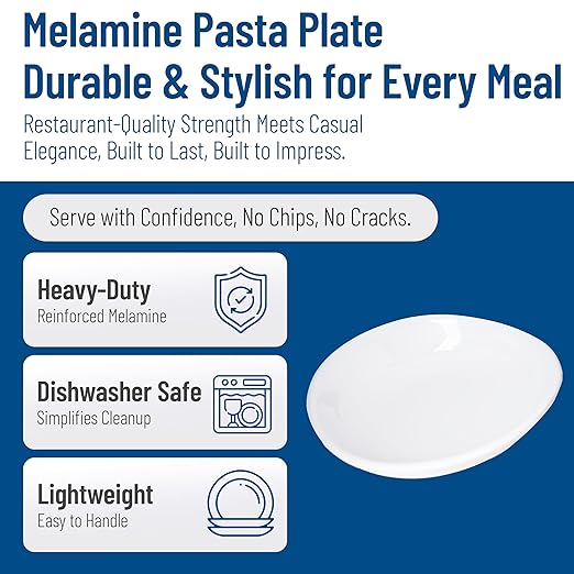 Carlisle FoodService Products Stadia Reusable Plastic Plate Pasta Plate for Home and Restaurant, Melamine, 9.5 Inches, White, (Pack of 12)