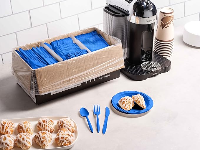 1000 Count Blue Silverware Set, 334 Plastic Forks, 333 Spoons, 333 Knives, Medium Weight BPA Free Disposable Cutlery Set, Bulk Combo Pack Flatware Set for Party Supplies