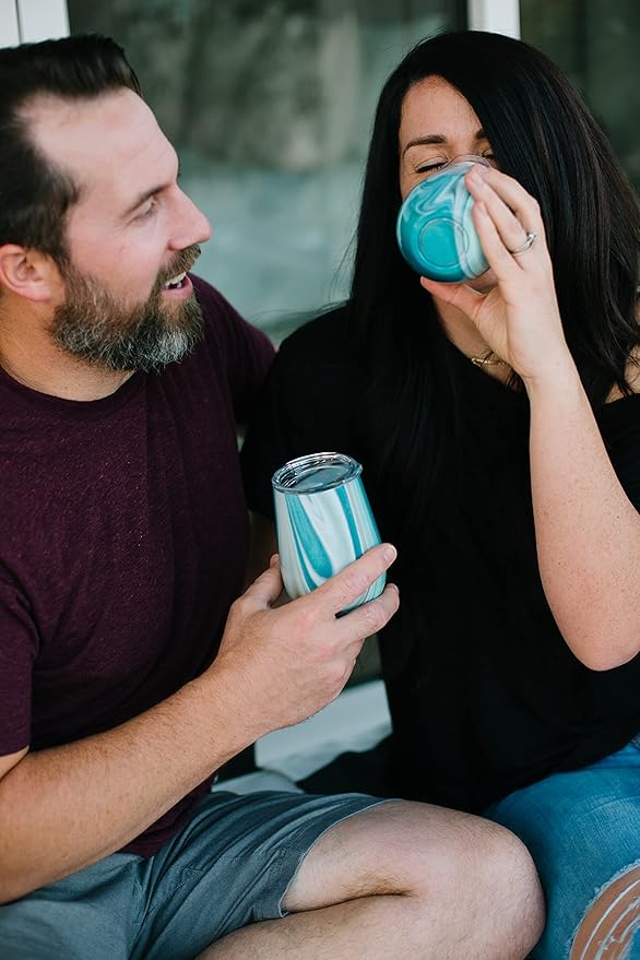 Simple Modern Wine Tumbler with Lid | Cute Stemless Glass Cup with Press-In Lid | Insulated Stainless Steel Coffee Mug | Gifts for Women Men Him Her | Spirit Collection | 12oz | Winter White