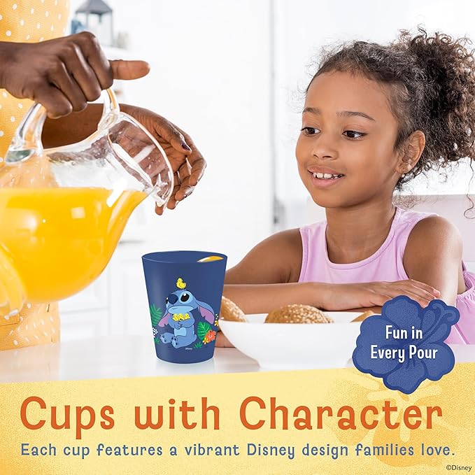 Disney Reusable Plastic Cups – 4 Pack 16 oz Plastic Drinking Glasses with Mickey, Stitch, Pooh, or Disney100 Designs – BPA-Free, Stackable, Top Rack Dishwasher Safe Tumblers for Water, Juice & More