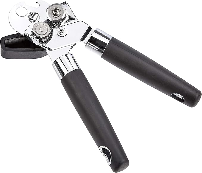 Amazon Basics Multi-function Manual Can Opener and Bottle Opener with Soft Grip Dual Handle, 22 cm, Black