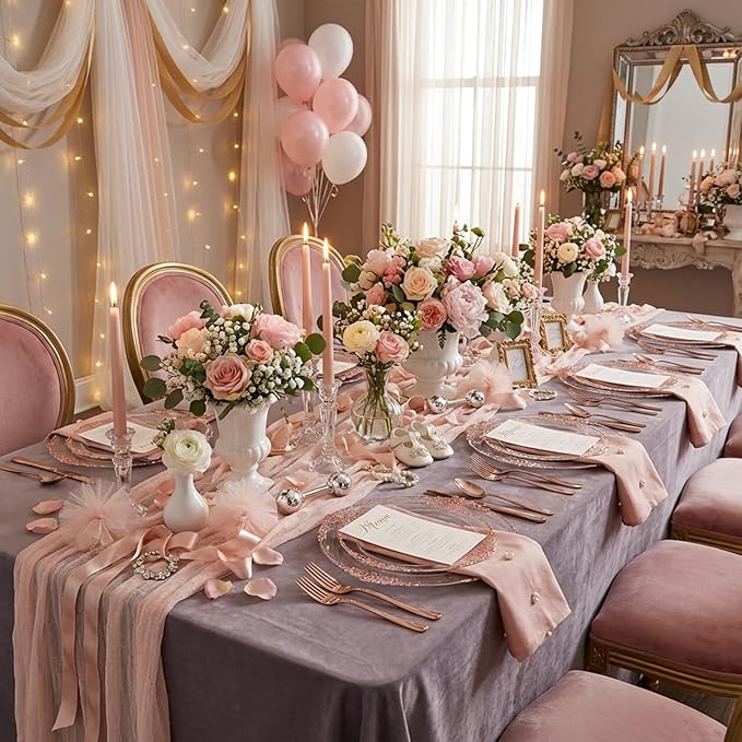 102PCS Rose Gold Plastic Plates - Clear Rose Gold Plate - Heavy Duty Disposable Plates - Fancy Disposable Dinner & Dessert Plate for 51 Guests for Party & Wedding
