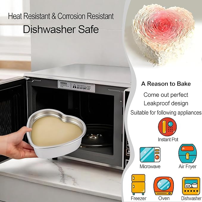 Heart Shaped Cake Pans Set of 2, 8 Inch Heart Cake Pan with 60PCS Parchment Paper, Nonstick Stainless Steel Baking Pans for Valentine's Day/Birthday/Wedding/Halloween/Thanksgiving, Dishwasher Safe