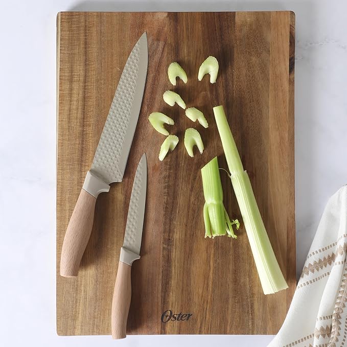 Oster Gunderson 6-Piece Kitchen Knife Block Set, Stainless Steel Kitchen Knife Set With Sharp Blades and Wooden Block