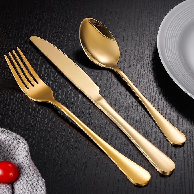 60-Pcs Gold Silverware Set - Stainless Steel Flatware Cutlery Set Service for 20, Mirror Polished Gold Flatware Set Include Forks Spoons Knives for Home, Wedding, Restaurant, Dishwasher Safe