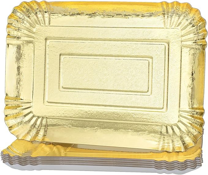 10 PCS Gold Rectangle Trays, Heavy Duty Disposable Paper Cardboard for Platters, for Elegant Dessert Table Serving Parties, Cupcake Display, Birthday Party, Christmas, Weddings