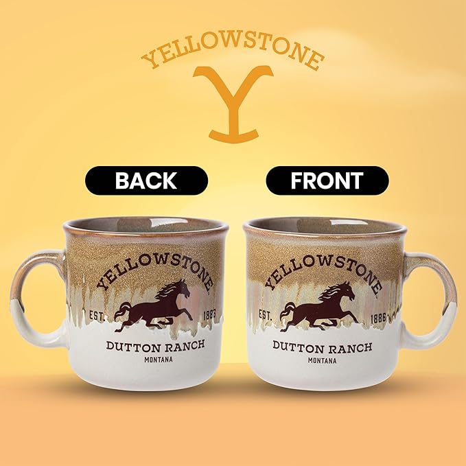Silver Buffalo Yellowstone Dutton Ranch Montana Reactive Glaze Ceramic Camper Mug, 20 Ounces