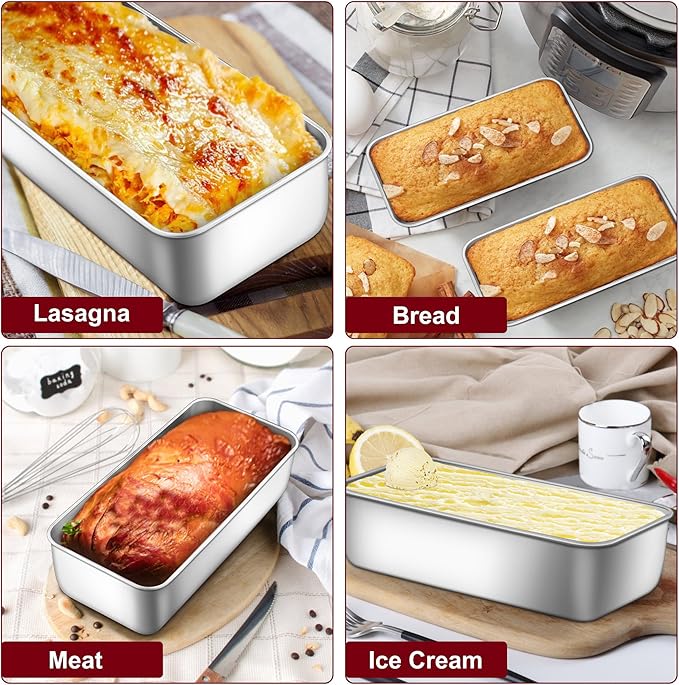 LIANYU 3 Pack 12 x 5 Inch Large Loaf Pans, Stainless Steel Bread Baking Pan Sets, Deep Meatloaf Pans for Homemade Bread, Cakes, Sandwich, Solid & Durable, Dishwasher Safe